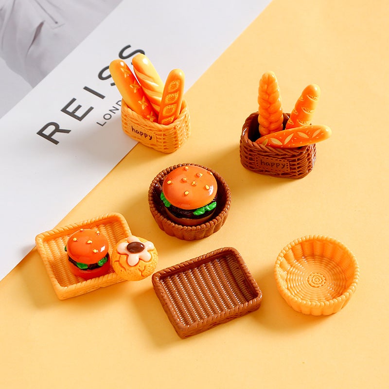 Three-Dimensional Simulation Mini Bread Basket Small Bamboo Basket Bread Tray Resin Accessories Diy Creative Miniature Food Play Ornaments - Image 2